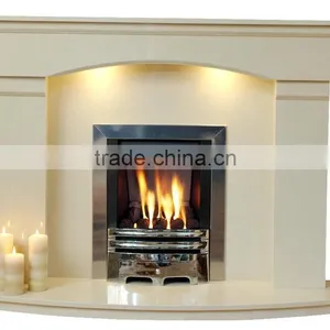 Modern Clean Lines Beige Marble Fireplace Surround thumbnail-2