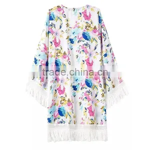 Chiffon Tassel Cardigan Cover-up Tops Women Floral Print Blouse Summer Swimwear Bikini Beach Cover Up Tops for Sexy Women thumbnail-5