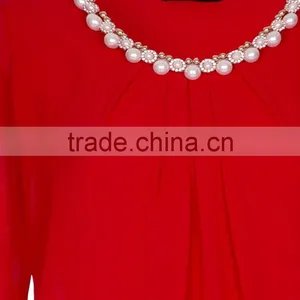 Necklace Detail Red Chiffon Top,china Top Ten Selling Products,girls Fancy Top thumbnail-3