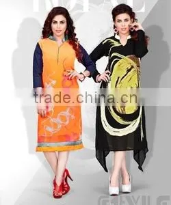 Black and Orange Kurtis ( Geo 2 Kurti )/western Kurti Designs/lady Kurti/ thumbnail-1
