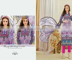 Designer Long Readymade Printed Suits/frock Suits for Women/ladies Suits Lace Design thumbnail-1