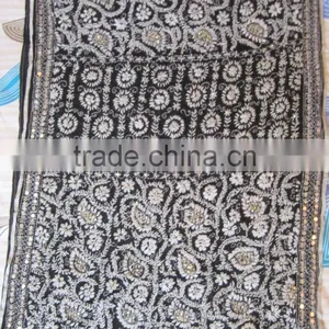 Black White PHULKARI GEORGETTE DUPATTA SHAWL, Hand Embroidery Dupatta thumbnail-1