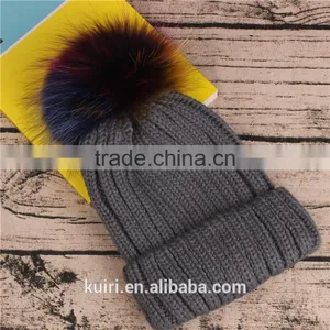 Wholesale Beanie Hats With Raccoon Fur Ball for Women Winter thumbnail-1