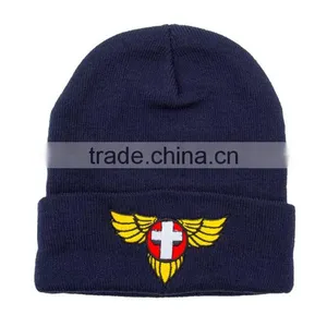 Navy Stitching Knitted Custom Acrylic Beanie With Logo Embroidery thumbnail-3