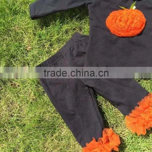 New Arrival Girls Boutique Outfits Kids Halloween Ruffle Pants Sets Long Sleeve Sets Necklace and Headband thumbnail-5