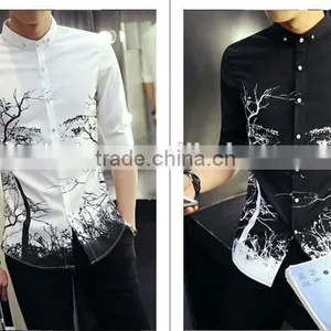 Seven Men Sleeve Han Edition Cultivate One's Morality Joker No-iron Shirt Wet Printing Individuality Student Leisure Shirt With thumbnail-1