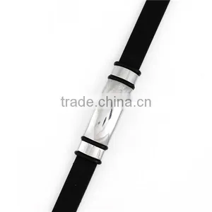 Custom Silver Tone Blank 304 Stainless Steel All Blacks Silicone Wholesale Wristbands thumbnail-2