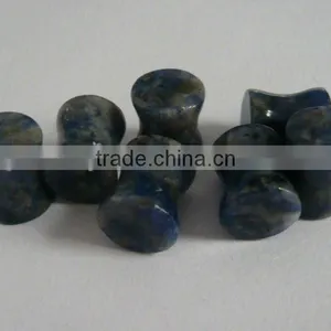 Double Flare Blue Stone Ear Plug Organic Body Jewelry, Stone Flesh Tunnel/(ear Expander) Body Piercing Jewelry thumbnail-1