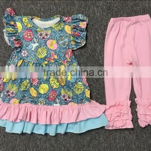Cheap Boutique Girls Colorful Egg Dress Top Shorts Clothes Set Girls Kids Baby Easter Clothes thumbnail-1