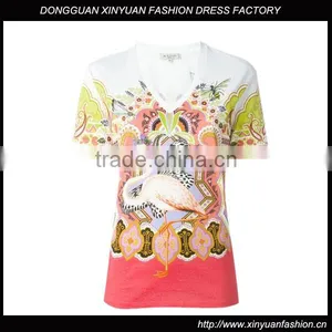 Custom Womens White 100 Cotton Printed t Shirts,Top Quality Short Sleeve V Neck Printed T Shirts For Women thumbnail-1