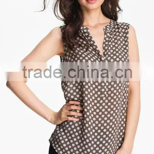 Sleeveless Dot Print Blouse With High Low Hem thumbnail-2
