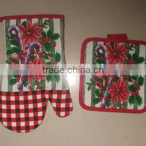 2pcs Kitchen Set Christmas Design in Cotton Oven Mitt and Pot Holder thumbnail-4