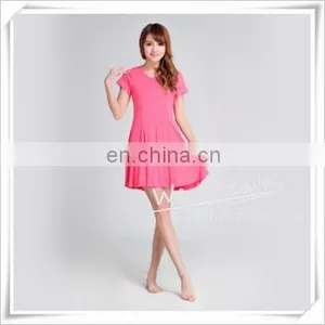Summer Dress Bamboo Fiber Rayon Pleated O Neck Short Sleeves thumbnail-5