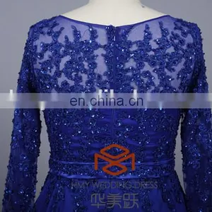 Lace Embroidered Royal Blue Long Sleeves Maxi Evening Dress For Fat Women HMY-CDA041 Ladies Long Evening Party Wear Gown thumbnail-4