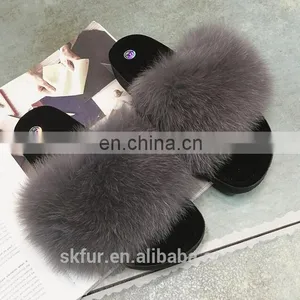 Women's Customized Size and Color Soft Real Fox Fur Slides Slippers thumbnail-6