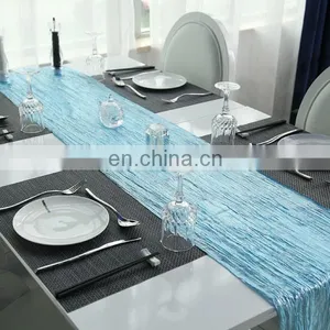 2015 Banquet Tables Elegant Cheap Sky Blue And Silver Chinese Silk Table Runner thumbnail-1
