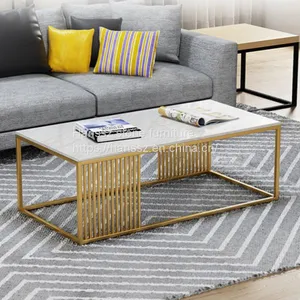 Hot Product Square White Marble Table Top Expanding Table Furniture With Gold Frame thumbnail-2