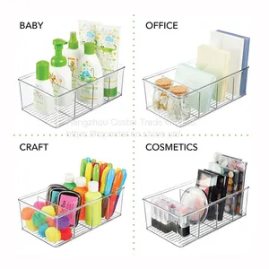 Plastic Food Storage Bin Clear Organizer With 4 Compartments for Kitchen Cabinet, Pantry, Shelf, Drawer, Fridge, Freezer Organization Holds Snack Bars Ligne Collection thumbnail-2