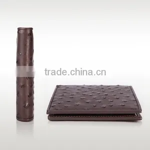 High Quality Brown Color Genuine Real Ostrich Leather SIM Card Slot Small Wallet for Men thumbnail-4