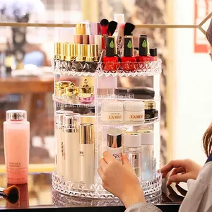 360-Degree Rotating Clear Makeup Organizer Makeup Cosmetic Storage- SMALL thumbnail-4