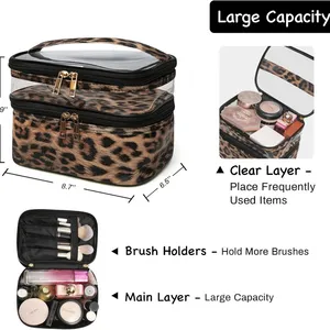 Double-Layer Cosmetic Bag Makeup Bag Travel Makeup Bag Makeup Bags For Lady(Leopard) thumbnail-3