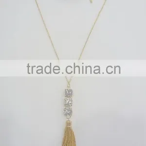 FASHION BIG GLASS STONE CHAIN TASSEL NECKLACE thumbnail-1
