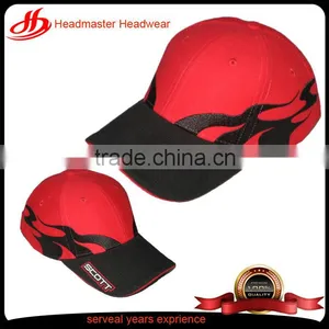 High Quality Red Button Hook and Loop Back Soft Baseball Caps Flames Baseball Cap thumbnail-1