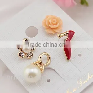 New Sexy Flowers Heels Shoe Asymmetric Earrings Women 18K Gold Plated thumbnail-3
