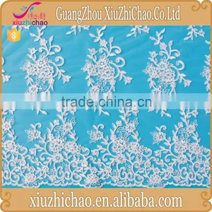 ZP0011-M (11.2)New Pattern Embroidered Designs Lace Product Mesh Polyester Ivory Guipure Lace Fabric With Sequins thumbnail-2