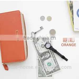 Single Zipper Around Faux Leather Checkbook Wallet Unisex Long Card Holder High Quality for Waiter thumbnail-5