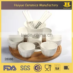 Ceramic Chocolate Fondue Set With Bamboo Base thumbnail-1
