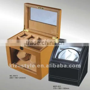 Leather Watch Winder,Wood+PU Leather +Window,super Silent Motors thumbnail-1