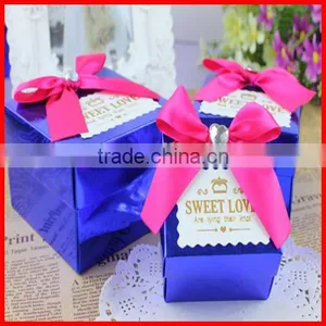 Blue Small Square Colorful Printing Craft Custom Ring Box With Ribborn Wholesale thumbnail-3