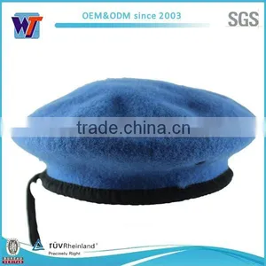Blue Military Wool Beret With Metal Eyelets and Knitted Band thumbnail-2