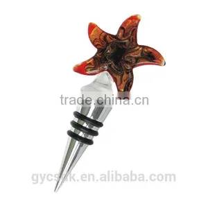 Novelty Gold Sand Starfish Shaped Colorful Murano Glass Wine Accessory Wine Stopper thumbnail-1