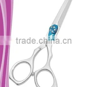 Butterfly Hair Styling Scissors Size 5 Inch Removable Finger Rest Adjustable Blue Tension Dial With Pearls Mirror Finish thumbnail-1