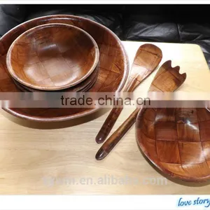 Vintage Woven Wood Salad Bowls--Jane thumbnail-1