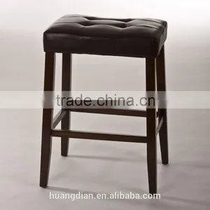 Simple Wood Furniture Design Black pu Leather Upholstery Bar Stool Without Backrest thumbnail-1
