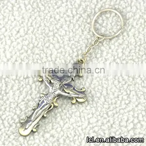 Stainless Steel Cross Pendant Keychain, Hot Sale Imitate Silver Christian Cross Keychain thumbnail-1