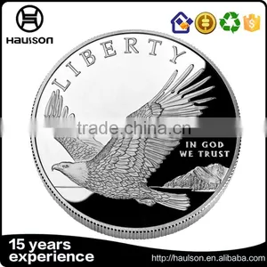 Promotional Gifts Hot Sale 3d Design Customized Imitation Shiny Silver Plating Reeded Edge Metal Souvenir Liberty Eagle Coin thumbnail-1