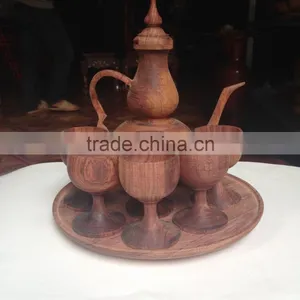 Natural Color Set of Wooden Cup, Tea Pot From Vietnam Leading Manufacturer thumbnail-1