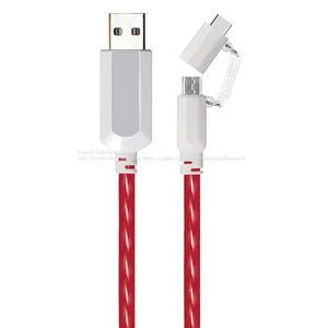 2 in 1 EL Visible Type-C to Micro USB Flowing Flat Cable LDF005 thumbnail-1