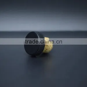 Black Plastic Cap With Wood Cork Glass Bottle T-shape Stopper thumbnail-4