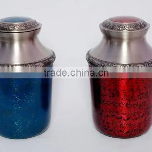 Brass Cremation Urns With Enamel and Small Keep Sake Urns thumbnail-1