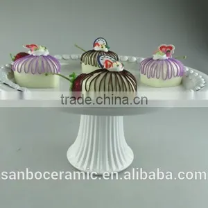 Ceramic Cake Stand , Metal Cake Stand White for Wedding & Party With Dome thumbnail-3