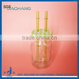 Drinkware Transparent Glass Table Beer Jar With 2 Pieces of Straws thumbnail-1