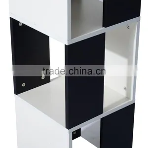 3-Tier Rotating Bookshelf Black and White MDF Wood Bookcase Wooden Cube Organizer thumbnail-5