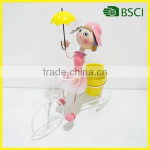 YS15992 Metal Doll Riding a Bicycle With Flower Pot Umbrella for Garden Decoration thumbnail-1