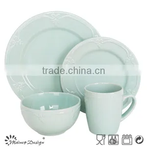 Cheap Ceramic Stoneware Color Glaze Emboss Dinner Set thumbnail-1
