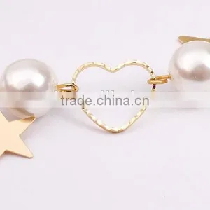Gold Heart Star Charms Pearl Link Bracelet thumbnail-6